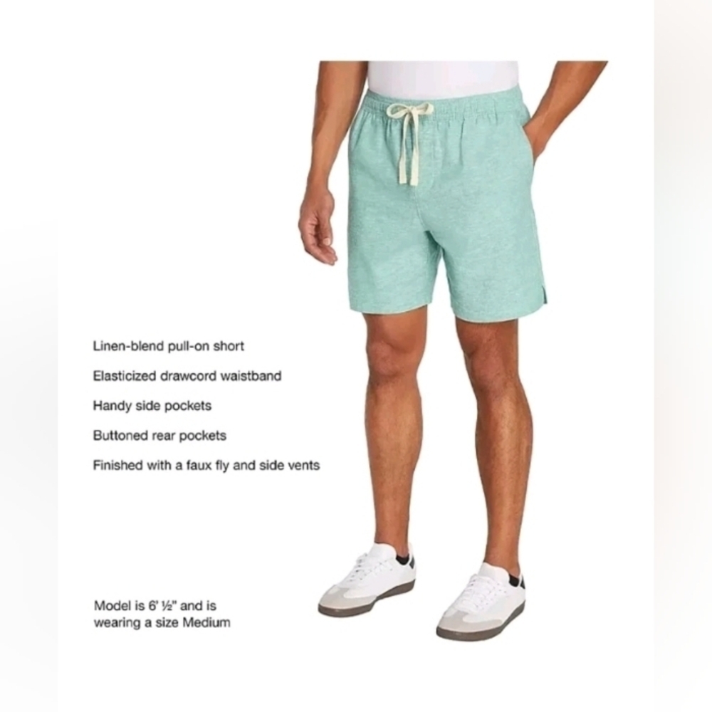 GAP Mens Pull-On Linen Shorts GREEN Adj Waist Pockets Comfort